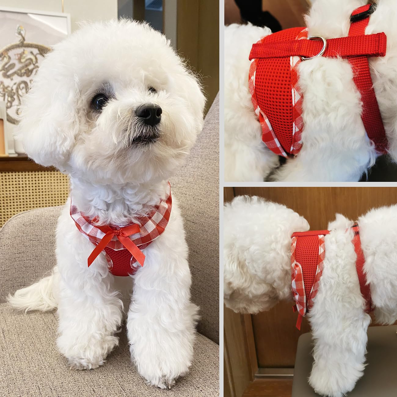 SuperBuddy Upgraded Soft Mesh Dog Harness, Super Breathable Lightweight Pet Harnesses for Puppy Dogs Outdoor Walking, Red Dog Ha